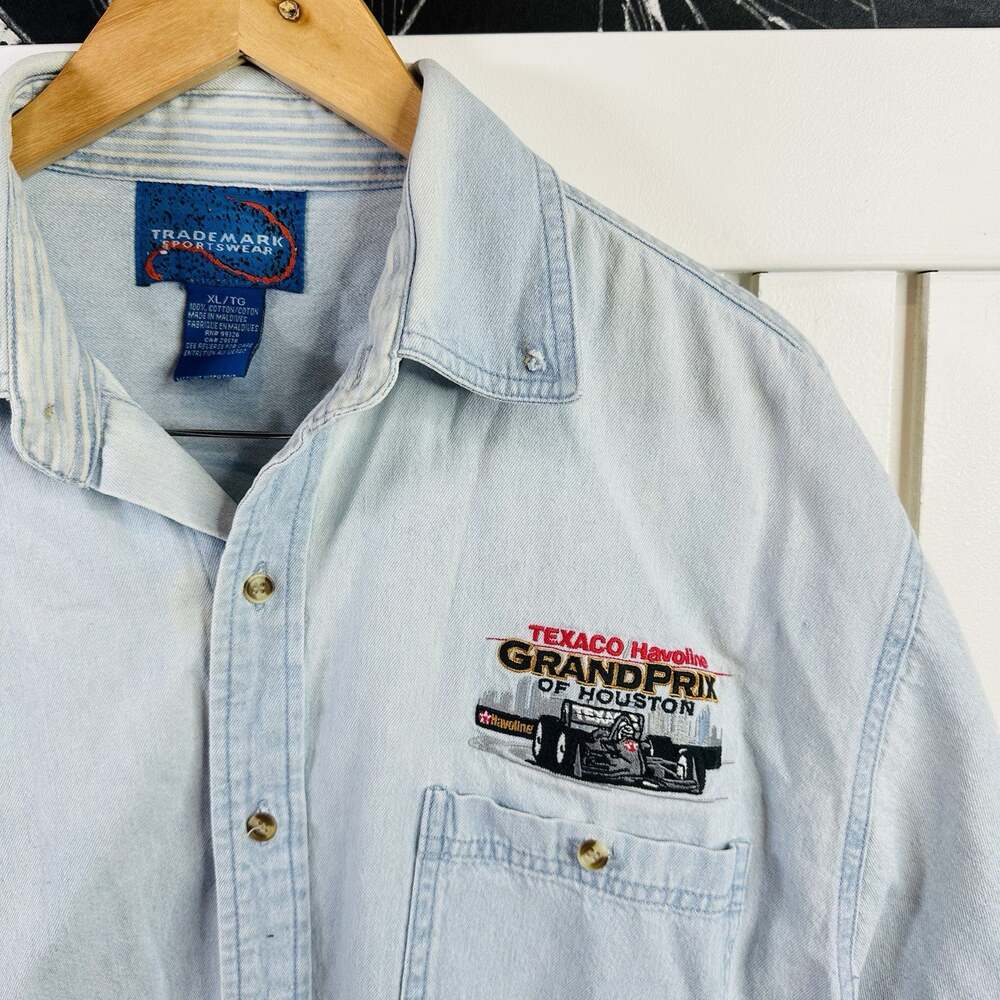 Vintage Texaco Havoline Grand Prix Houston Shirt XL Denim Racing Y2K Embroidered